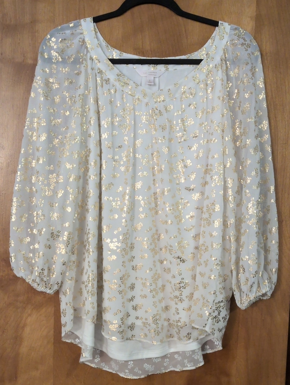 LC Lauren Conrad Light Blue Blouse with Gold Foil